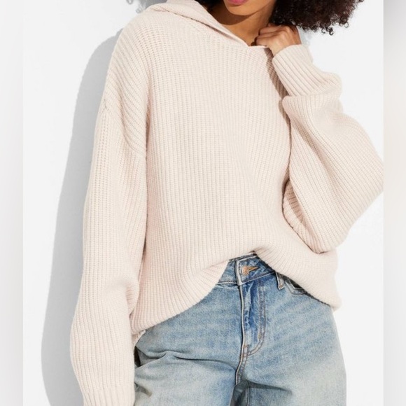 NWT Wild Fable Oversized Women’s Ribbed Hooded Pullover Sweater - Light Beige - Picture 11 of 11